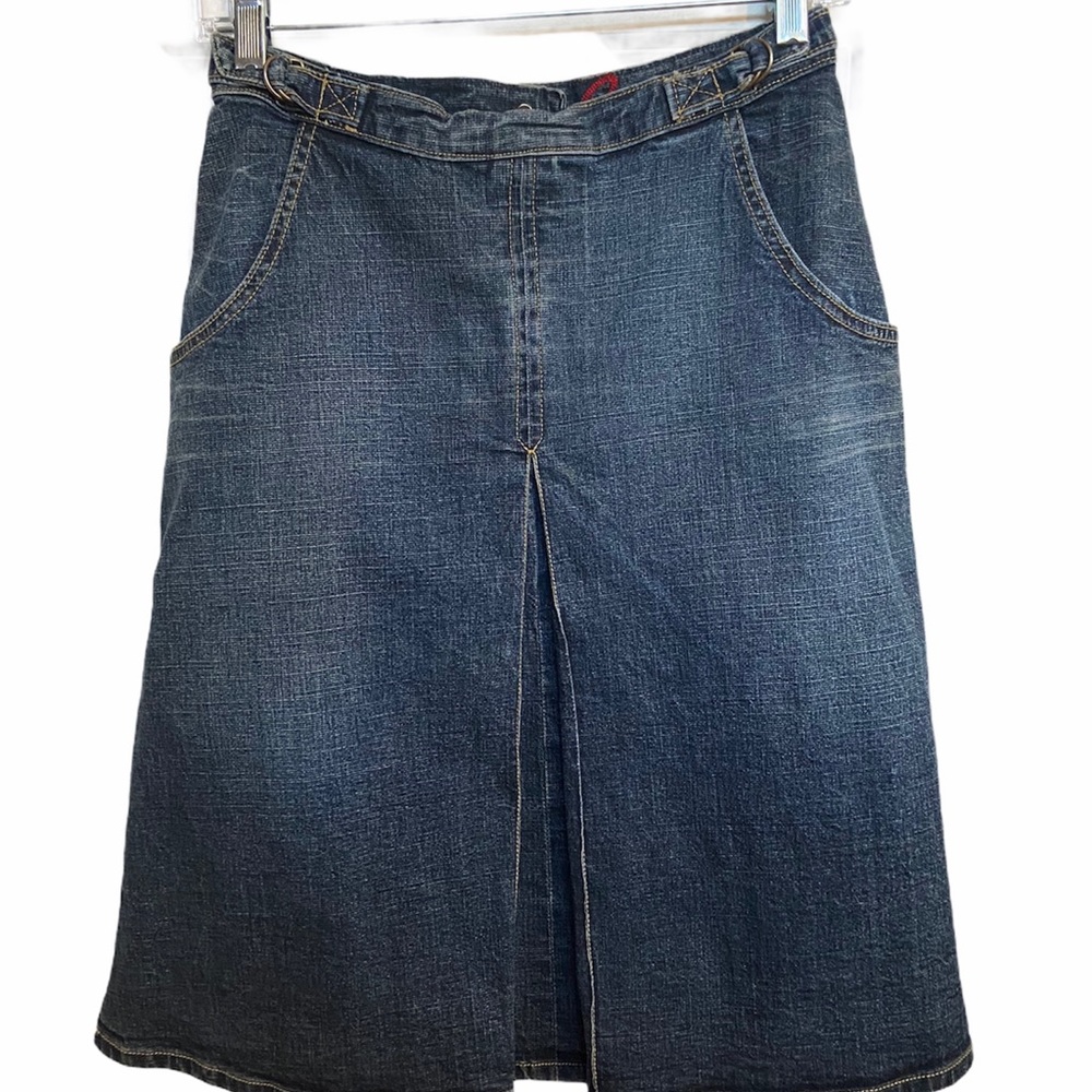 Blue Cult Medium Wash Size 27 Modest MIDI Length Cotton Denim Skirt.